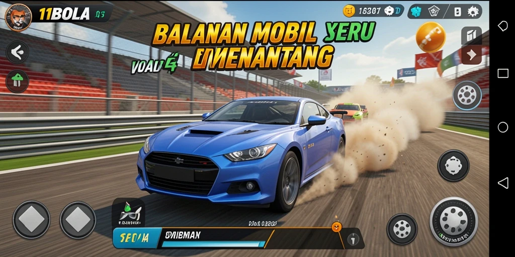 Screenshot gameplay 11BOLA yang memperlihatkan balapan mendebarkan.