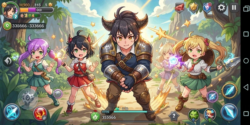 Tampilan gameplay yang memukau dalam 333666, menunjukkan aksi karakter Anime.