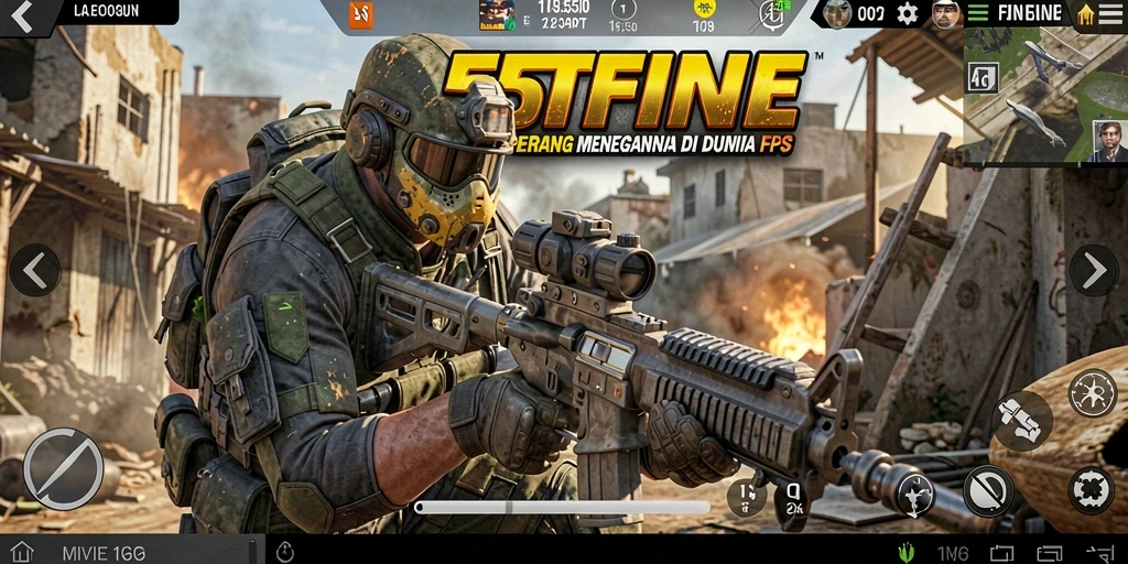 Tampilan gameplay intens di 55FIVE saat pertarungan FPS.