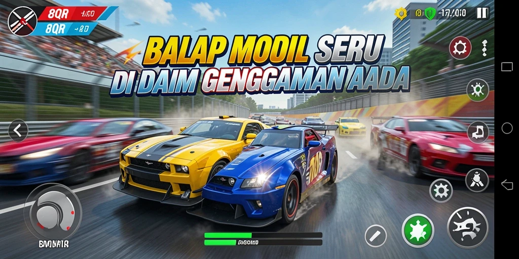 Tampilan gameplay menarik dari 8QR saat balapan intens.