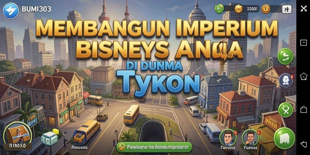 Tampilan gameplay BUMI303 yang menampilkan pembangun bisnis dan strategi Tycoon.