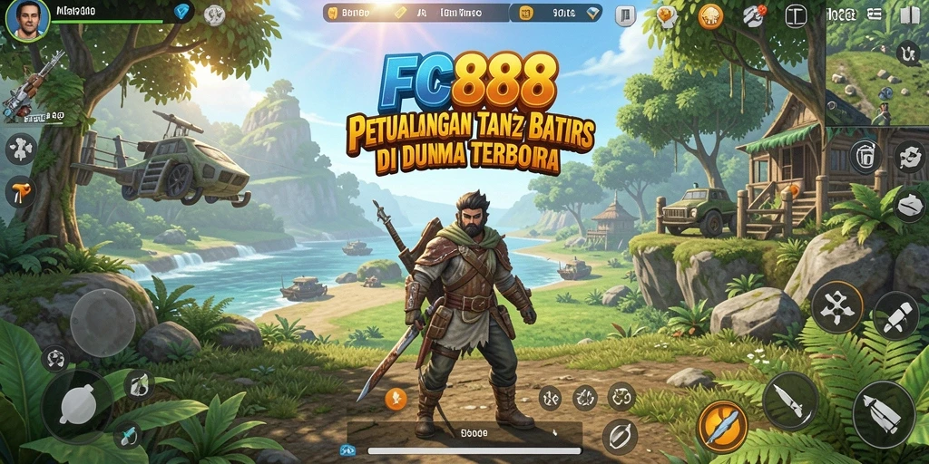 Screenshot utama gameplay menunjukkan eksplorasi luas di FC888.