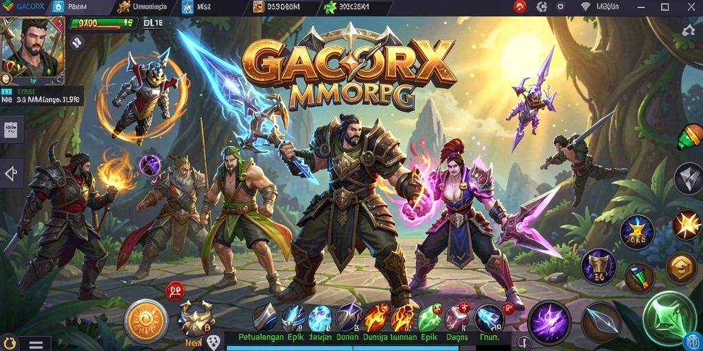 Screenshot permainan GACORX menunjukkan aksi dinamis dalam dunia MMORPG.