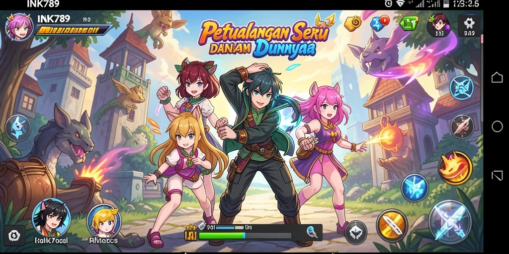 Screenshot gameplay INK789 menampilkan aksi karakter anime yang dinamis.