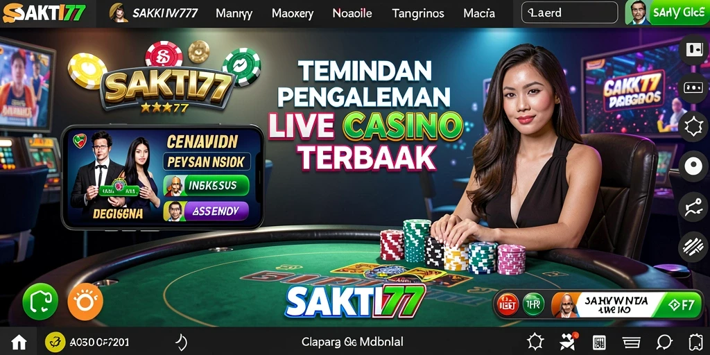 Screenshot gameplay SAKTI77 menampilkan dealer langsung dalam aksi di meja kasino.