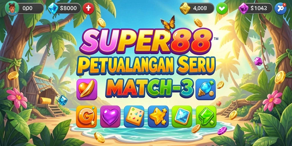 Tampilan gameplay seru dari SUPER88 dengan tantangan Match-3 yang menarik.