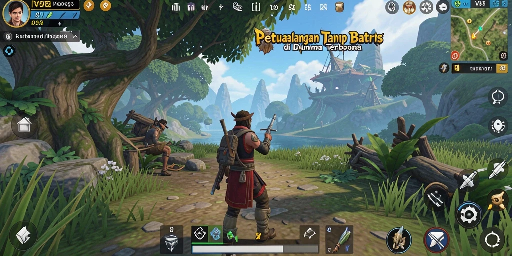 Gameplay V98 yang menampilkan eksplorasi dunia terbuka yang luas.
