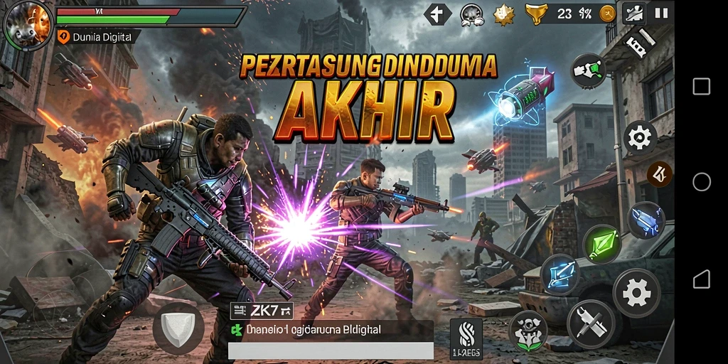 Tangkapan layar ZK7 menampilkan pertarungan seru antara karakter berbeda.